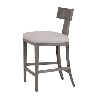 Cid Sten 27 Inch Counter Height Chair, T Shape Back, Soft Beige Linen, Gray