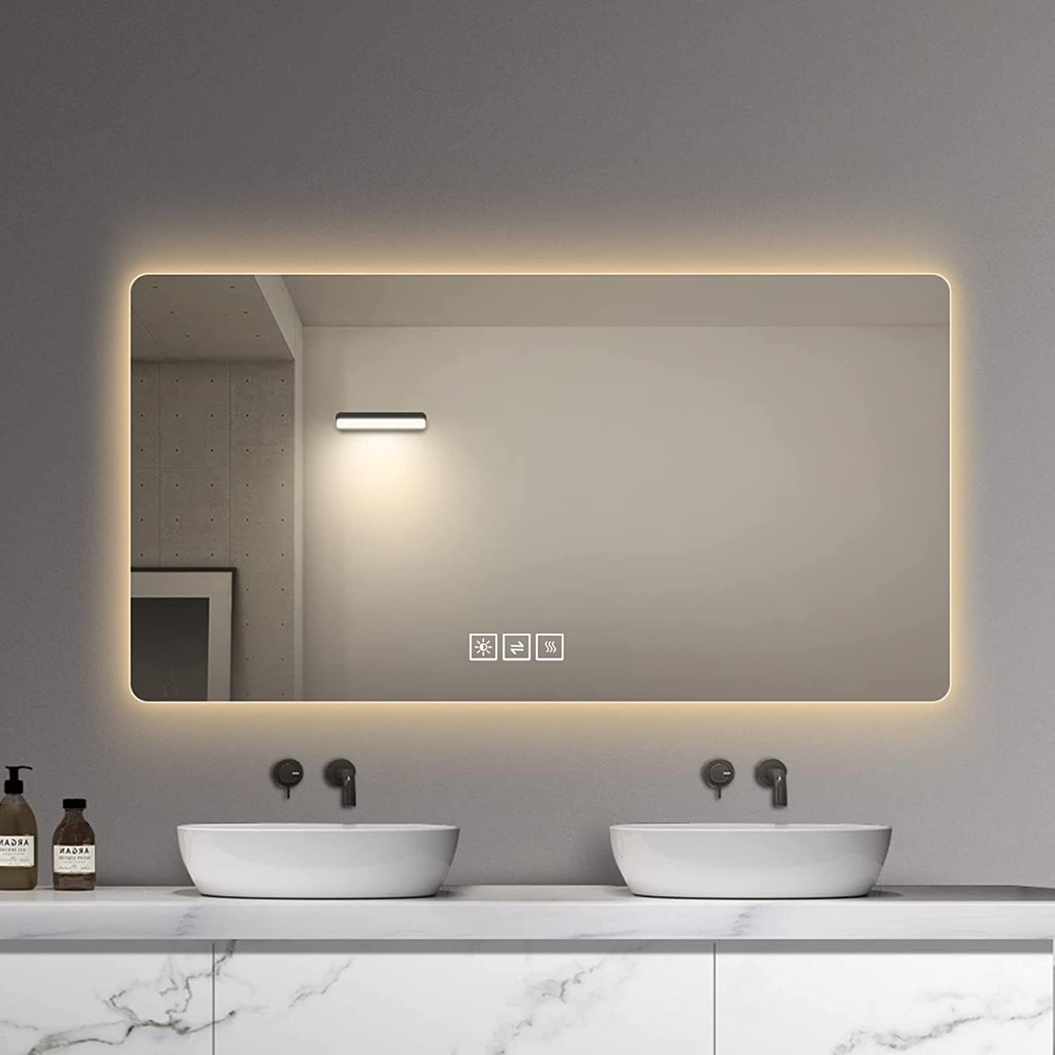 47 x 23.6 Wall Mounted Bathroom Mirror with LED Light Anti-Fog