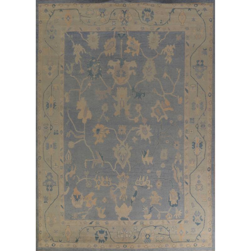 Hand Knotted Oriental 100% Wool Carpet Transitional All-Over Navy Blue & Blues Oushak Area Rug - 12' 0'' X 9' 5''