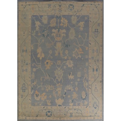 Hand Knotted Oriental 100% Wool Carpet Transitional All-Over Navy Blue & Blues Oushak Area Rug - 12' 0'' X 9' 5''