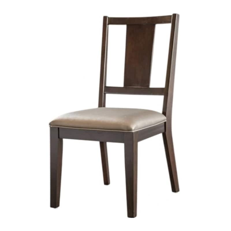 Witzy Side Dining Chair Set of 2, Dark Brown Solid Poplar Wood, Gray