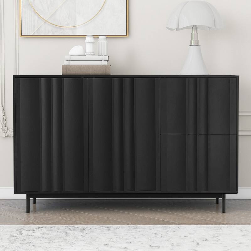 Wave Pattern Buffet Storage Cabinet with 2 Doors and 2 Drawers, Sideboard Cabinet Table with Adjustable Shelf