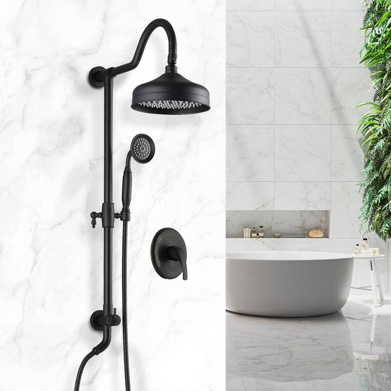 YASINU Vintage 8 inch Rain Shower Head Shower System - Black Shower include Valve
