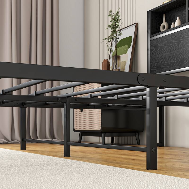 Full Size Bed Frame with Storage Headboard, Charging Station, No Box Spring Needed, Easy Assembly