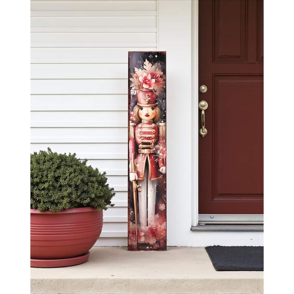 HomeRoots 48" Pink And White Christmas Female Nutcracker Solid Wood Porch Sign