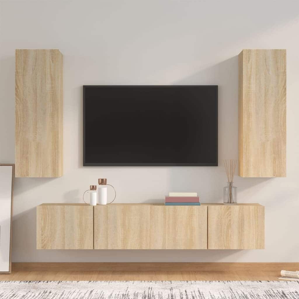vidaXL TV Cabinet Set Set of 4 Sonoma oak Engineered wood TV Cabinet Set - 11.8 x 12.0 x 35.4 in.