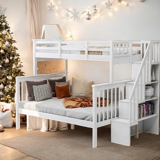 Stairway Twin over Full Bunk Bed with Storage and Guard Rail for ...