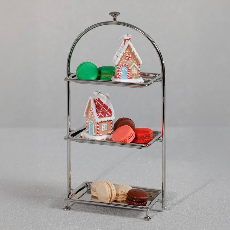 Lucente High Tea Polished Stainless Steel 3-Tier Serving Stand
