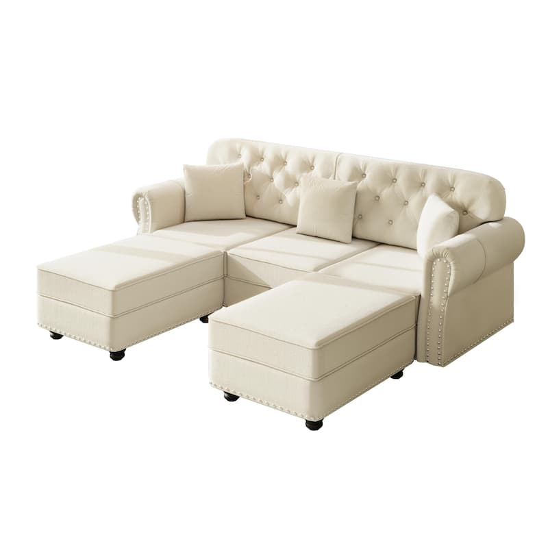 Mid Century Modern Couch, Velvet Chesterfield Sofa Button Tufted Oversized Loveseat Sofa with Nailhead Trim & Roll Armrests