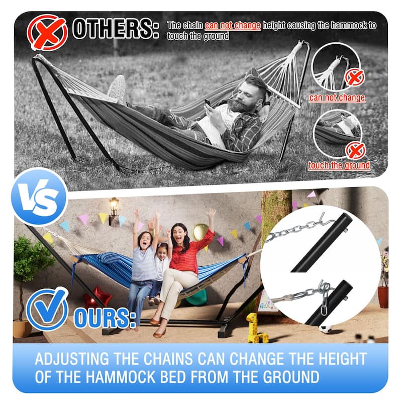 VEIKOUS 12 ft. Quilted Camping Portable Hammock with Stand and Detachable Pillow for 2-Person