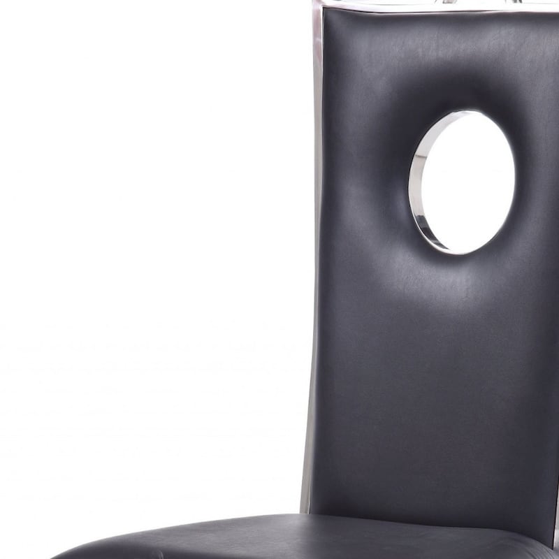 2-Pack Black Faux Leather Dining Room Chairs with Comfortable Foam Seat and Stainless-Steel Frame - 44”H x 19”W x 21”D