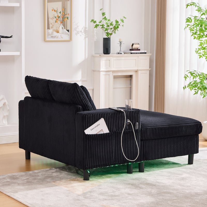 GDFStudio - Corduroy Recliner Sofa with USB Charging, RGB LED Light Strip - Suitable for Living Room and Bedroom