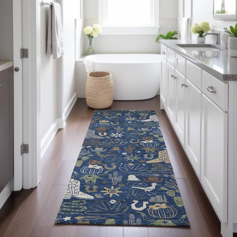 Machine Washable Indoor/ Outdoor Modern Ranch Chantille Rug