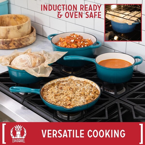 Basque Enameled Cast Iron 7-Piece Cookware Set, Nonstick - Bed
