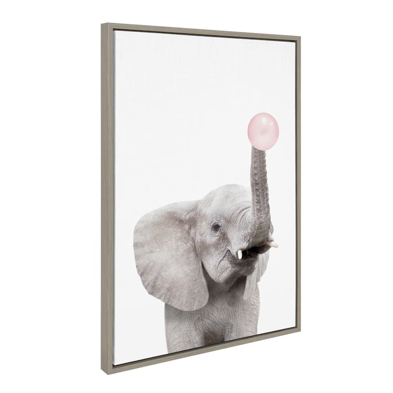 Kate and Laurel Sylvie Gum Elephant Framed Canvas by Amy Peterson
