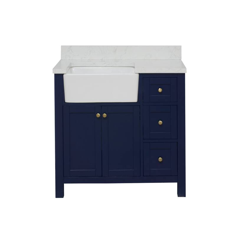 KitchenBathCollection Yorkshire 36" Farmhouse Bathroom Vanity with Engineered Marble Top