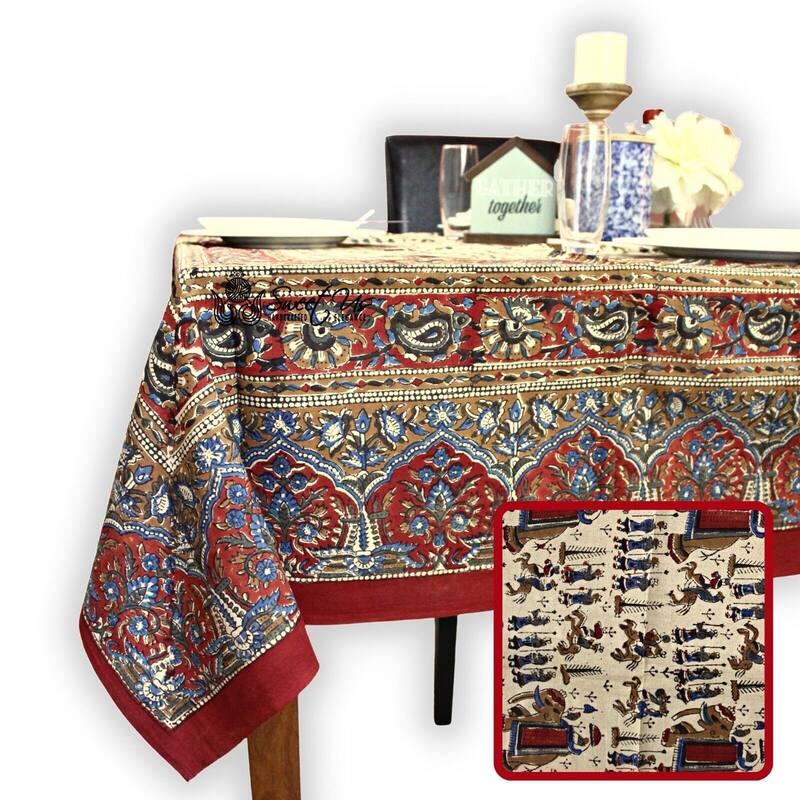 Block Print Floral Paisley Elephant Tablecloth Rectangle