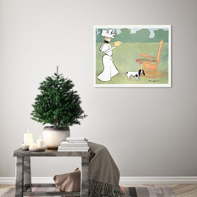 Wynwood Studio Canvas Entertainment Woman reading in the garden - Edward Penfield Green and Vintage Wall Art Canvas Print