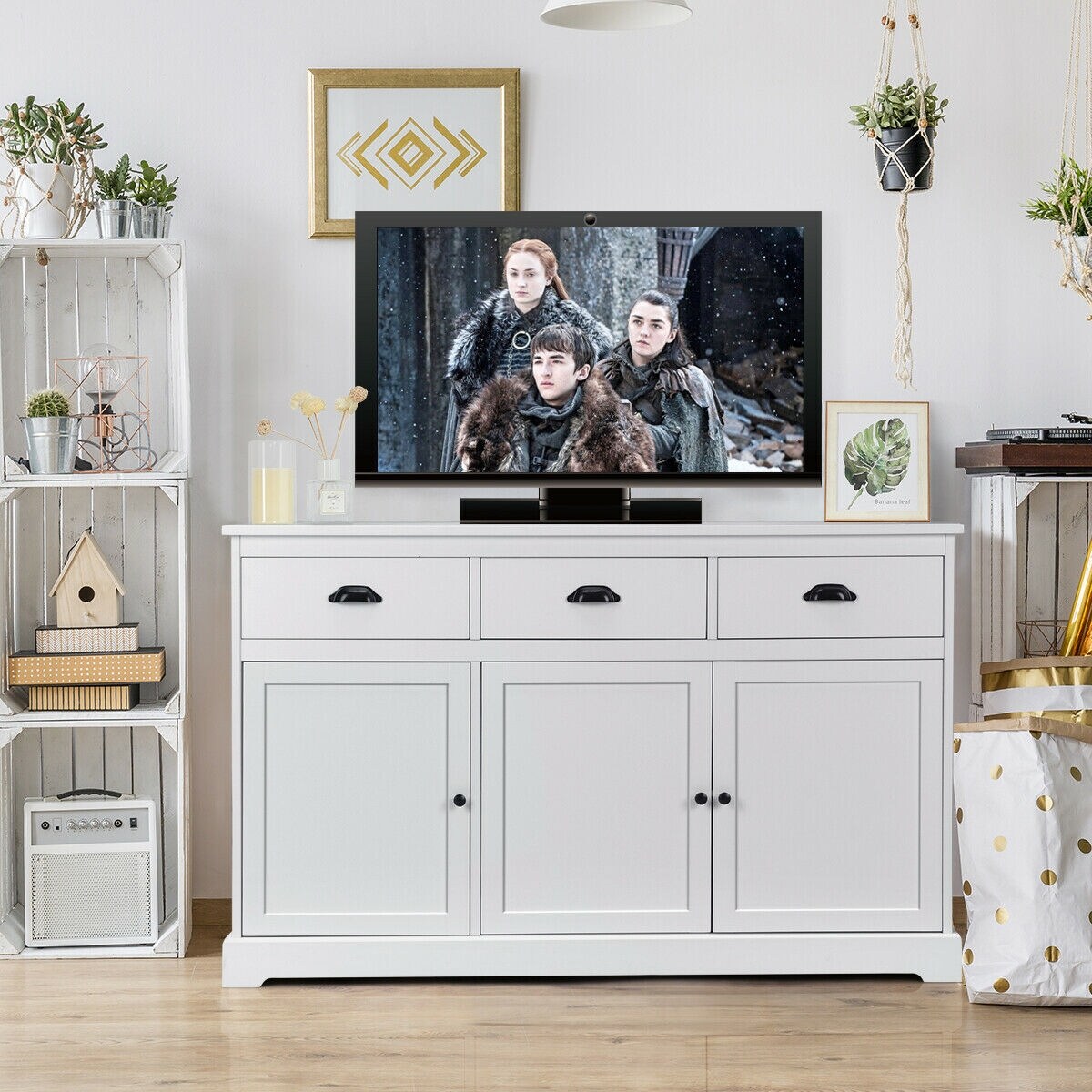 Shop Gymax 3 Drawers Sideboard Buffet Table Storage Console