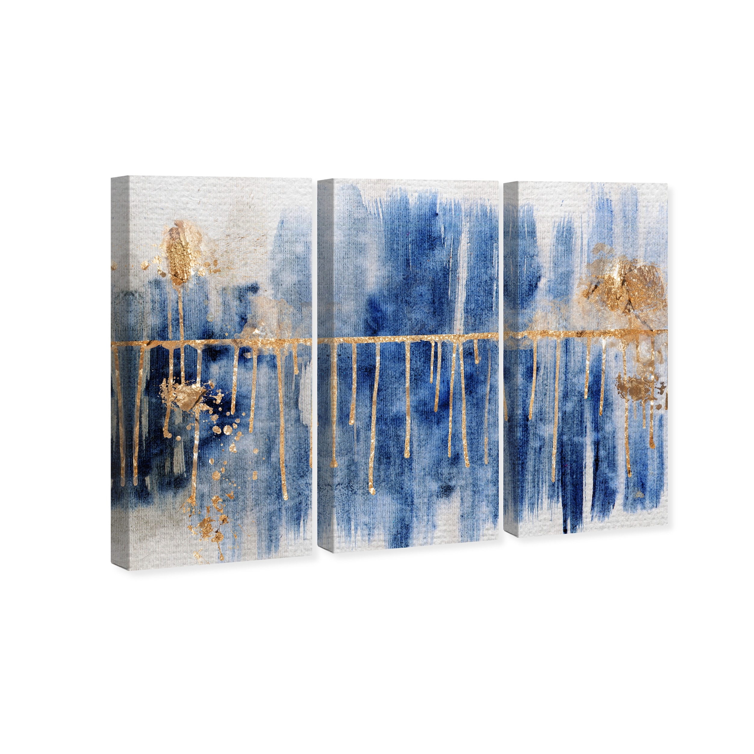 Abstract 'Blue and Gold Drip Three Piece' Textures by Oliver Gal Wall Art  Print Bed Bath  Beyond 35055286