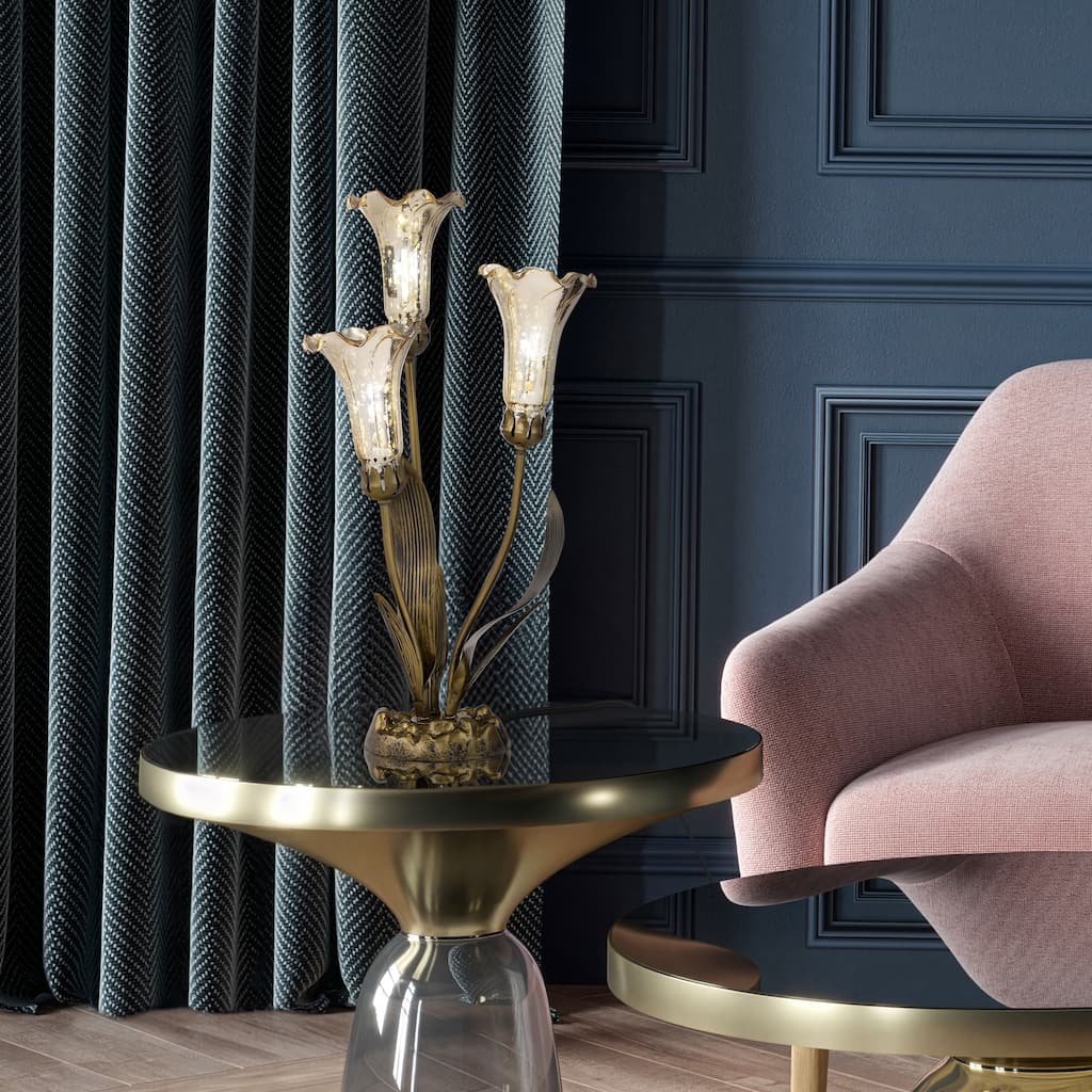 21.75-inch Antique Brass and Mercury Glass 3 Lily Uplight Accent Lamp - 11" x 10.5" x 21.75"