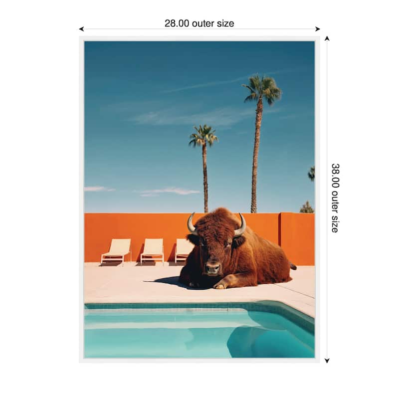Kate and Laurel Sylvie Bison Chilling by the Pool in California Framed Canvas by Michael Schauer