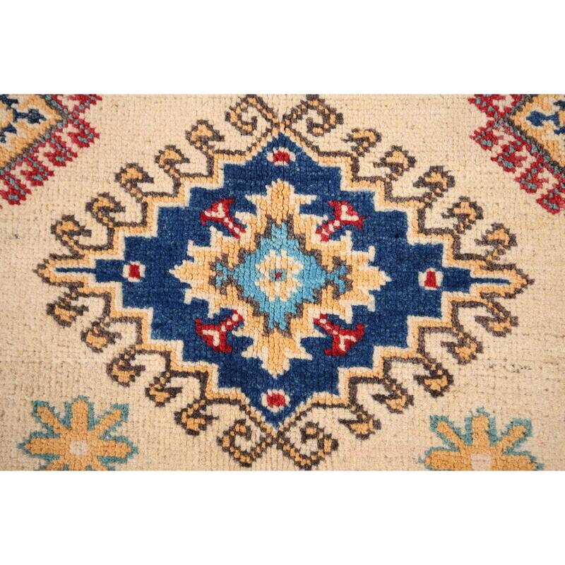 Kazak Oriental Accent Rug Handmade Beige Geometric Wool Carpet - 3'3" x 4'11"