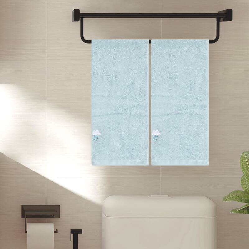 Cotton Cartoon Pattern Hand Towels, Absorbent and Comfort Decorative Towel for Bathroom Kitchen 14" x 30" Brown - Light Blue - 4 Pack