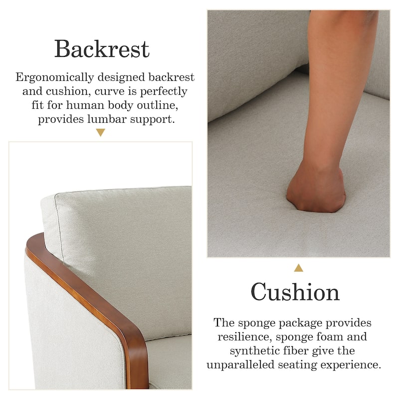 Upholstered Swivel Barrel Chair with Curved Wood Arms