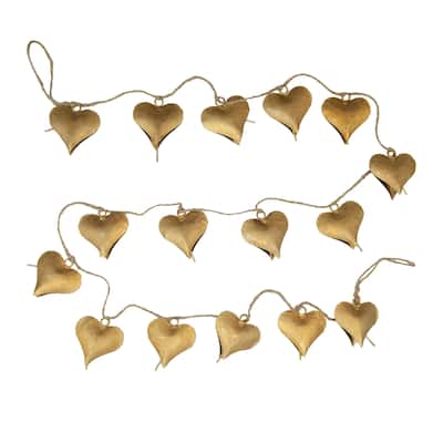 Metal Heart Shaped Bell Garland with Jute Cord - 72.0"L x 1.0"W x 2.5"H
