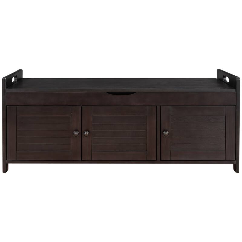 3 Shutter-shaped Doors Storage Benches with Removable Cushion
