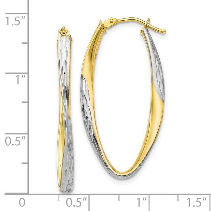 Curata 10k Yellow Gold White Rhodium plated Sparkle Cut 36x2.75mm Hoop Earrings - 36x2.75mm Wide 2.75mm Thick