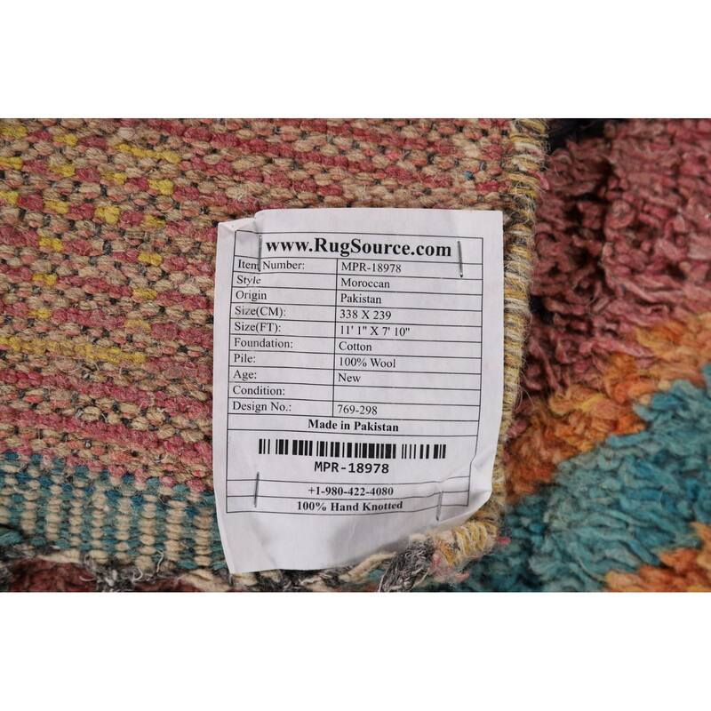 Pink Moroccan Oriental Area Rug Hand-Knotted Wool Carpet - 7'10" x 11'1"