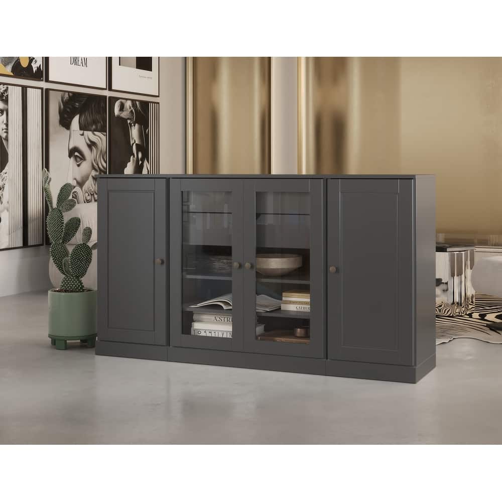 Palace Imports 100% Solid Wood 65" Sideboard with Solid, Clear Glass Doors, 2-Drawers and Adjustable Shelves