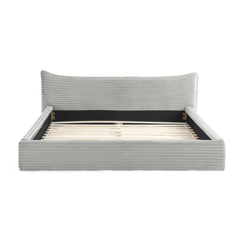 Velvet fabric Grounded Platform Bed Queen Size Upholstered Bed Frame