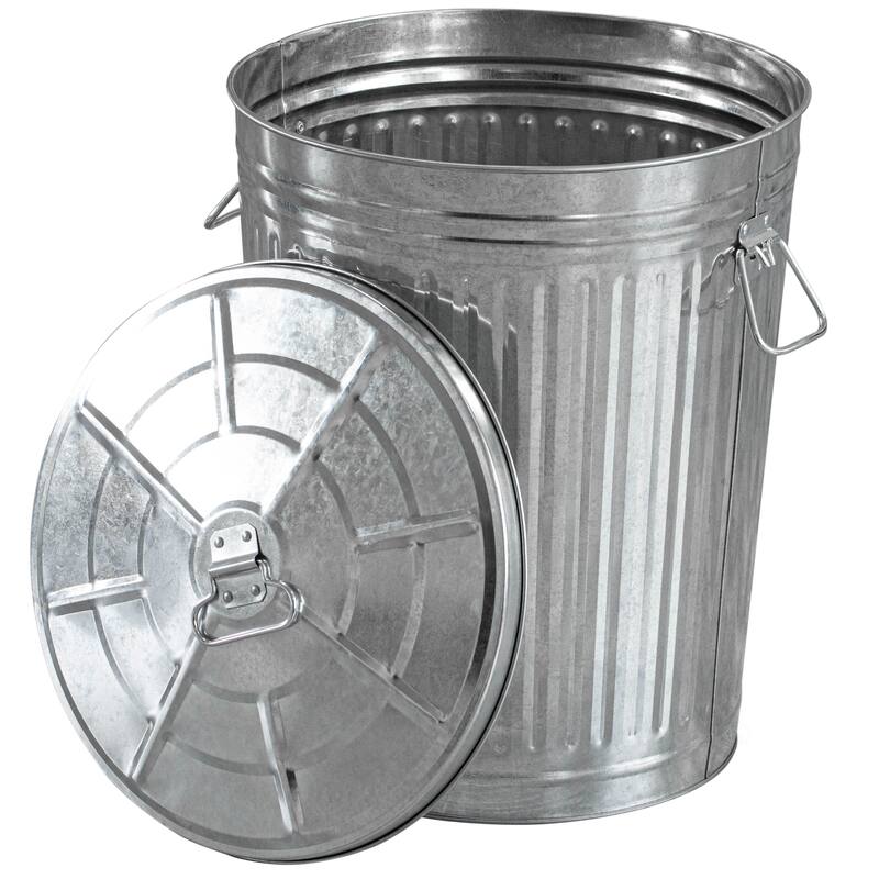 Round Galvanized Steel, Trash Can with Lid - Durable Metal Bucket for Backyard, Lawn, Garden and Yard Use - 15 Gallons