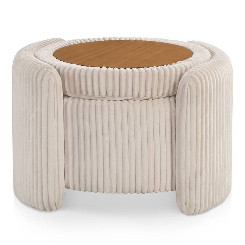 24/7 Shop At Home Modern Round Chenille Storage Ottoman with Flip Top