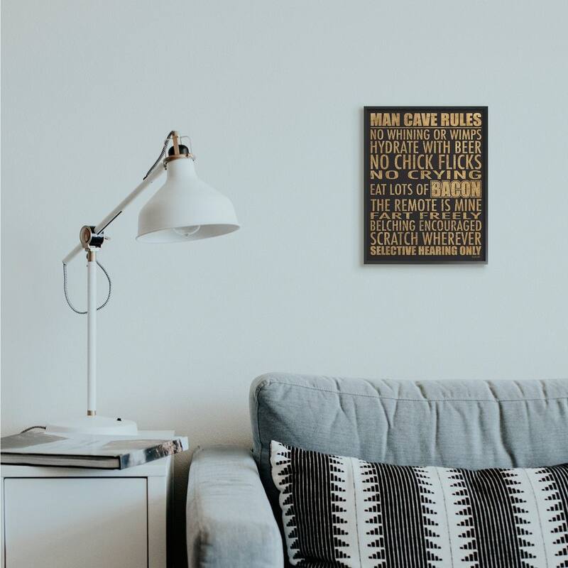 Stupell Man Cave Rules with Rustic Distressed Text Framed Wall Art - Tan