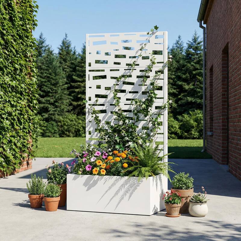 Raised Garden Bed Planter with Trellis Movable Planter Box with Lockable Wheels