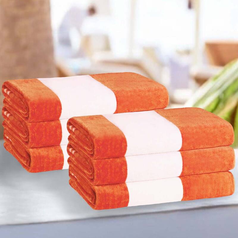 Cabana Stripe Oversized Cotton Beach 6 Piece Towel Set by Superior - Orange