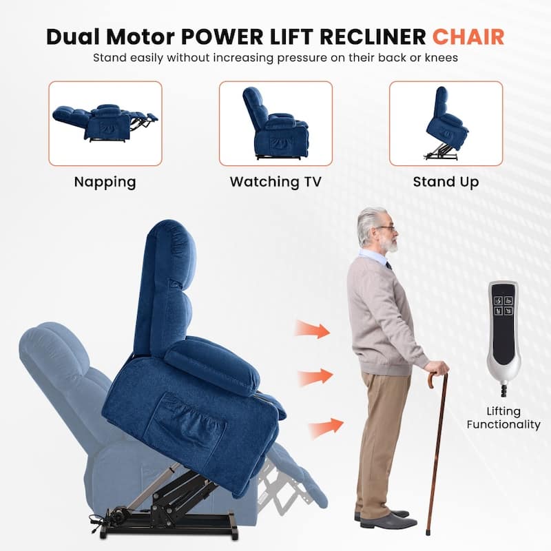 Dual Motor Large Power Lift Recliner Chair with Knead the Waist and Heat