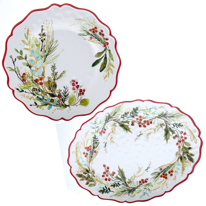 Certified International Christmas Gatherings Melamine 2 pc Platter Serving Set - 18" x 13.5" x 0.25"