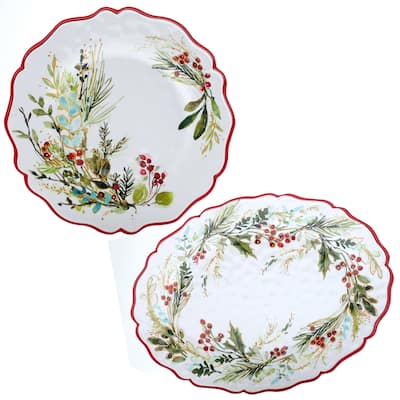 Certified International Christmas Gatherings Melamine 2 pc Platter Serving Set - 18" x 13.5" x 0.25"