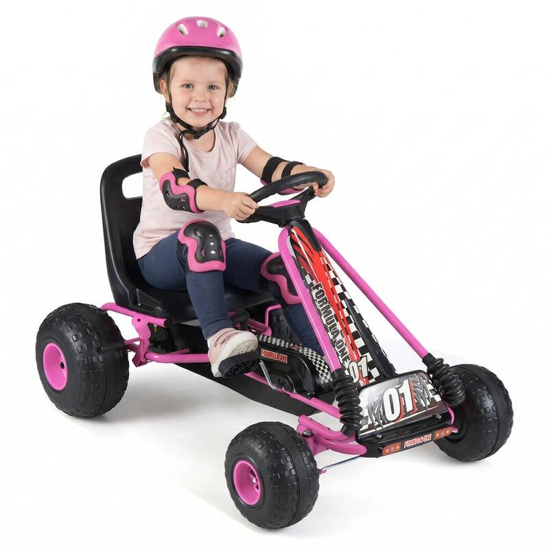Gymax Kids 4-Wheel Pedal Go Kart w/Clutch & Hand Brake Multi-Terrain - Pink