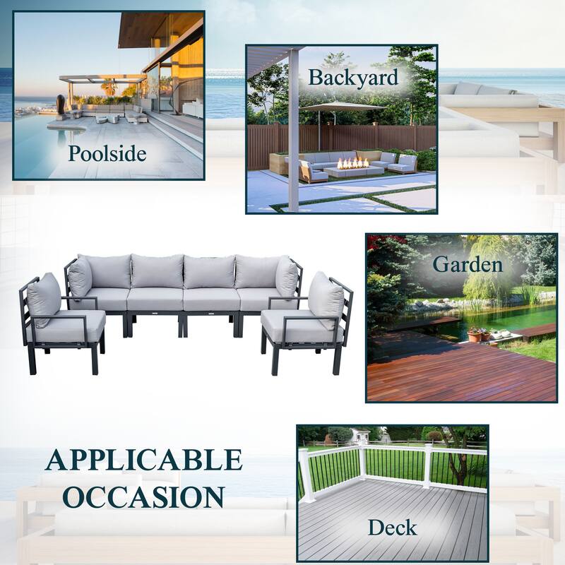 Chelsea 6-Piece Outdoor Patio Sectional Set in Black Aluminum with Removable Cushions for Backyard Garden and Patio Deck