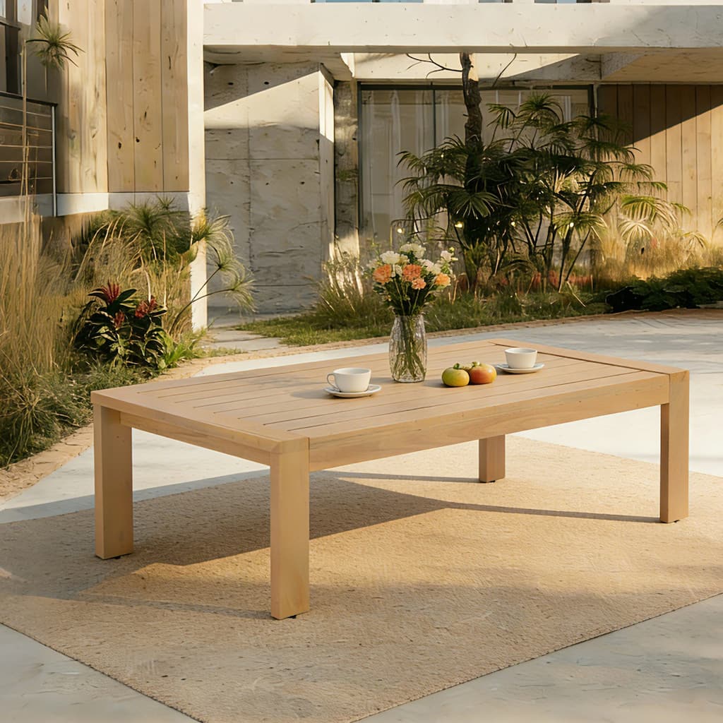 Christopher Knight Home - Outdoor Solid Acacia Wood Coffee Table with Slatted Water-Draining Tabletop for Patio & Garden