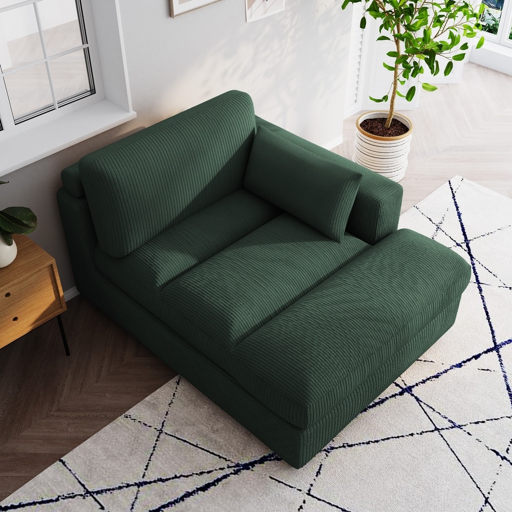 Oversize Corduroy Chaise Lounge Modular Sectional Sofa with Pillow