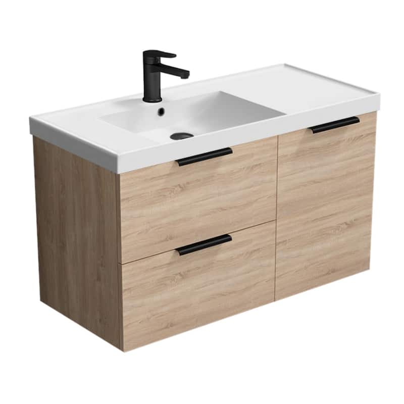 Nameeks Lisbon-3619-W Lisbon 36" Wall Mounted Single Basin Vanity Set - Brown Oak / Black - Natural Finish