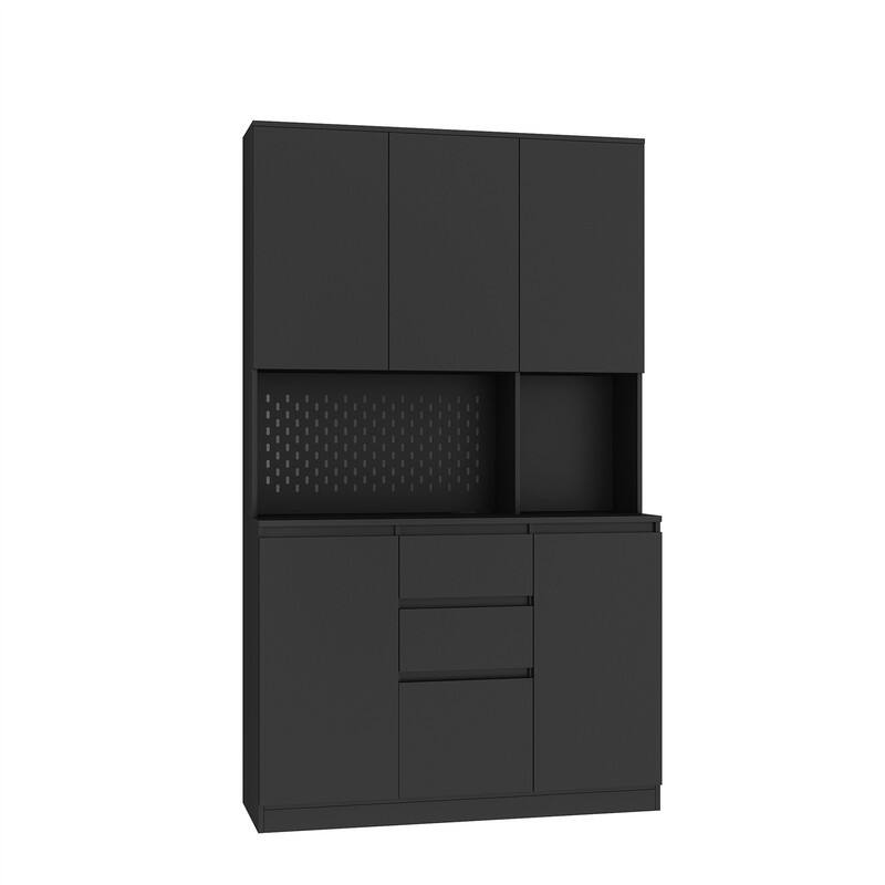 Kitchen Pantry Cabinet with Microwave Stand and 2 Drawers, Freestanding Buffet Cupboards Sideboard with Charging Station
