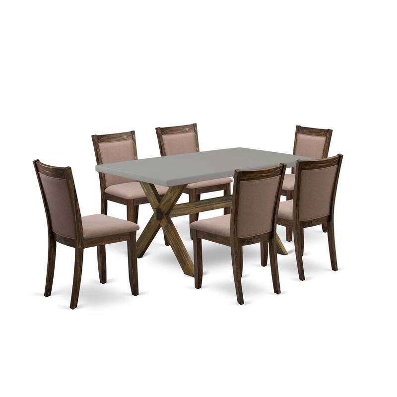 HomeStock 7-Piece Distressed Jacobean Finish Solid Wood Top Dining Table with 6 Parson-Chairs